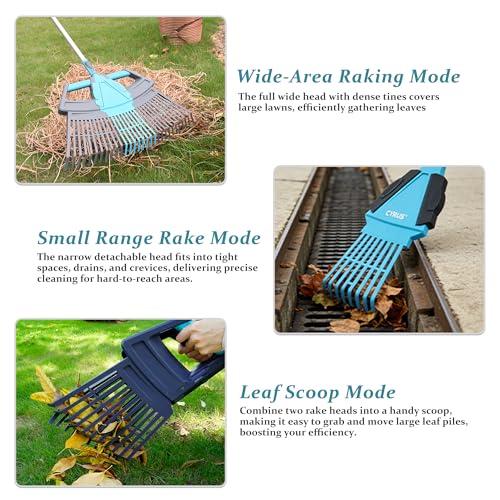 CYRUS 3-in-1 Garden Leaf Rake Adjustable PP Plastic 30-Tine Yard Rake