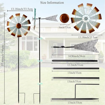 Viveta Metal Wind Spinners, Garden Wind Sculptures & Spinners - color: Silver Brown-single