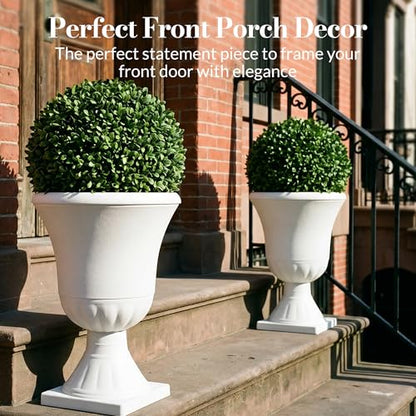 Worth 2-Pack Large White Urn Planters, 15.5" x 22" Tall Outdoor Flower Pots - color: White