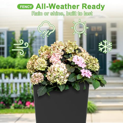 FENCY Set of 2 Tall Planters for Outdoor Plants, Black - color: Black-square Classic