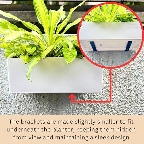 LaLaGreen Wall Planter for Outdoor (2 Pack, 14 Inch) Wall Mounted Self Watering System White Flower Box with Bracket, Window Wall Hanging Rectangular Plant Pot Container Indoor Modern Herb Kitchen - size: 14" (36 cm) x 2 Pack