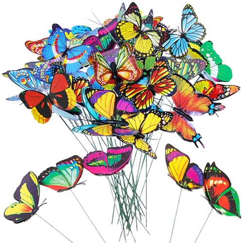 3D Decorative Butterfly Garden Stakes Fake Butterflies Garden Decorations for Yard Patio Lawn Plant Flower Pot Decor, 24 Pcs - color: 24 Pcs Butterfly Stakes