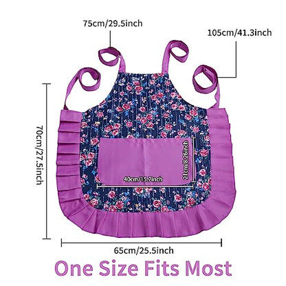 Retro Floral Apron for Women With Pockets for Cooking & Gifting - color: Purple
