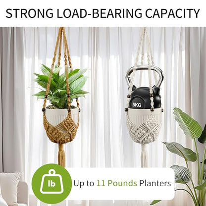Macrame Plant Hanger - Fits 3-6 Inch Pots, Set of 2, Green - color: 35+35in Green
