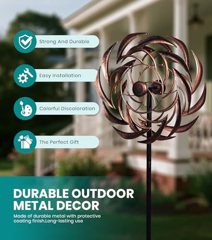63" Copper Wind Spinners Metal Bronze Antique Clockwork Garden Yard - color: Sundial