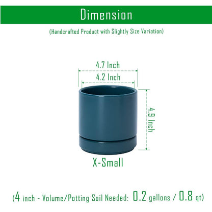 D'vine Dev 4-Pack Ceramic Pots with Saucers, Teal, 4.7 in, 94-X-B-9 - color: Teal, size: 4.7 Inch