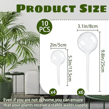 10 Pcs Plant Watering Cans,Plant Watering Globes,Plant Self-Watering Bulbs,Plastic Plant Automatic Water Devices for Indoor Outdoor Potter Plants - size: Clear-6Large4Small