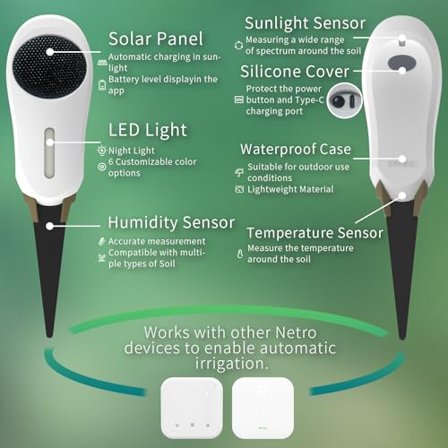 Netro Solar Powered Outdoor Smart Plant Sensor 2.4G WiFi APP-Based for Lawn