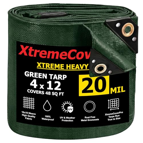 4' x 12' - 20mil Green Tarp Heavy Duty Waterproof UV Protection 4x12 ft - color: Green, size: 4'x12'