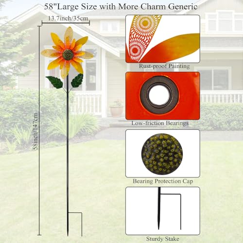 Viveta Sunflower Wind Spinner,Flower Metal Wind Sculpture - color: Yellow-c
