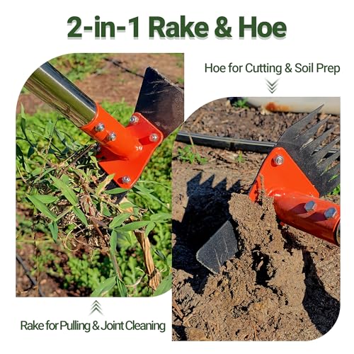 2-in-1 Garden Hoe and Weed Puller Rake 60 Inch Spring Steel Head - size: 60" Adjustable Handle
