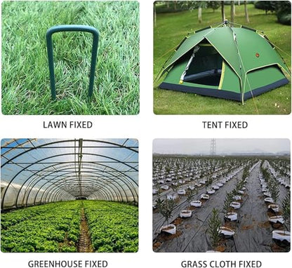 50pcs Green Landscape Staples Heavy Duty 6 Inch 11 Gauge, Lawn Stakes Pins with Coating, Rust Resistant, Blends into Grass for Artificial Turf, Weed Barrier, Pet Fence, Outdoor Decor