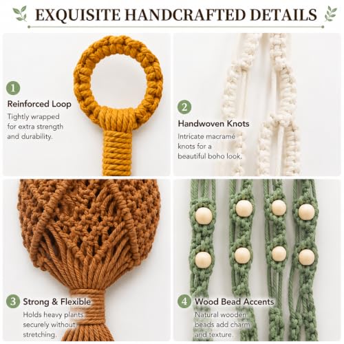 Bouqlife 6 Pack Macrame Plant Hangers Set with Hooks Indoor Hanging Planters with Patterns Handmade Cotton Rope Crochet Boho Plant Flower Pot Holders Fits Different Pot Sizes