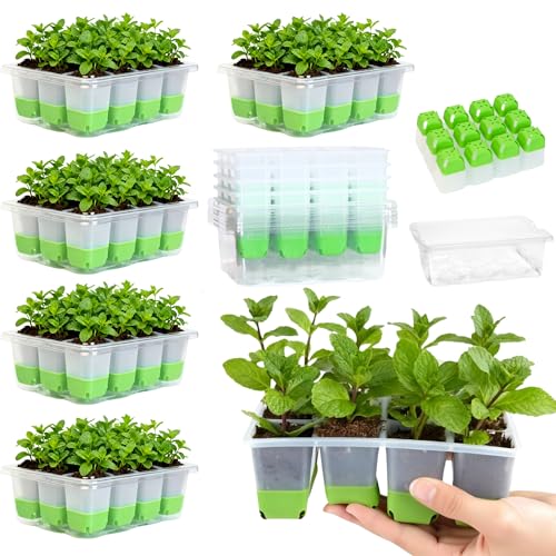 5 Pack 60-Cell Flexible Silicone Seed Starter Trays for Easy Transplant - size: 5-Pack,with Base Trays