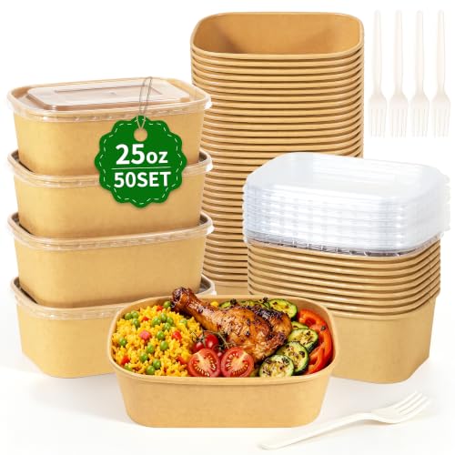 50 Pack 25oz Meal Prep Containers with Lids and Forks for Lunch Takeout - size: 25 oz
