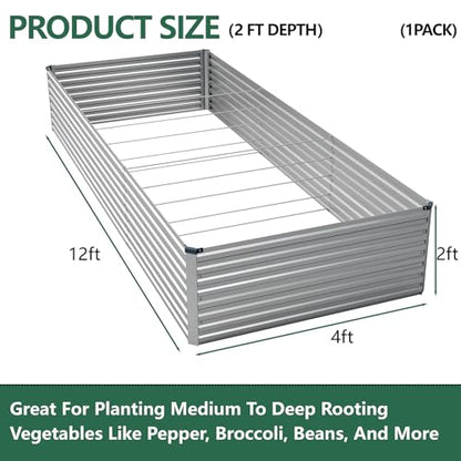 Vengarus 12x4x2ft Galvanized Raised Garden Bed,Metal Raised Beds Kit Silver - color: Silver, size: 12x4x2 ft