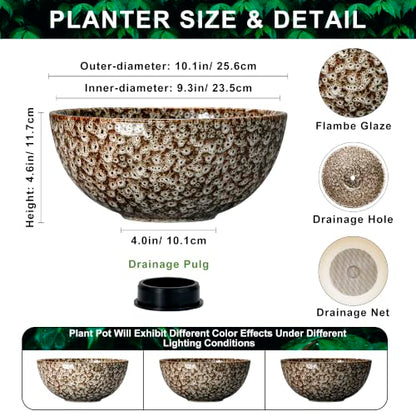 Bonsai Pots 10 Inch, Ceramic Succulent Pots, White Leopard - color: White Leopard-1, size: 10 Inch