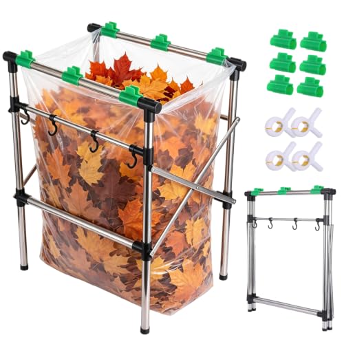 Foldable Leaf Bag Holder, 30-45 Gallon Stainless Steel Trash Bag Holder