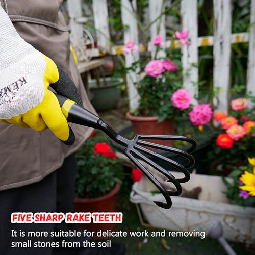 Kemaier Hand Rake Cultivator - 5-Claw Heavy Duty Stainless Steel Tool