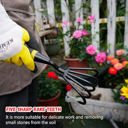 Kemaier Hand Rake Cultivator - 5-Claw Heavy Duty Stainless Steel Tool