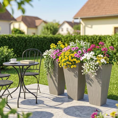 Outsunny 28 in Tall Planters for Outdoor Plants with Drainage Holes, Grey - color: Gray