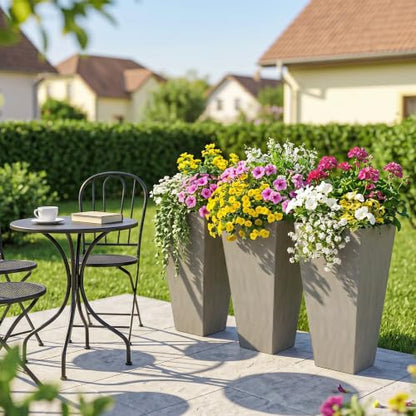 Outsunny 28 in Tall Planters for Outdoor Plants with Drainage Holes, Grey - color: Gray