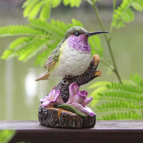 Hummingbird Garden Statues Bird Figurine Decor for Outdoor Yard Patio Lawn - color: Purple