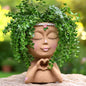 Face Planter Pot with Heart Hands Indoor Plants Resin Head Planter, Brown - color: Brown