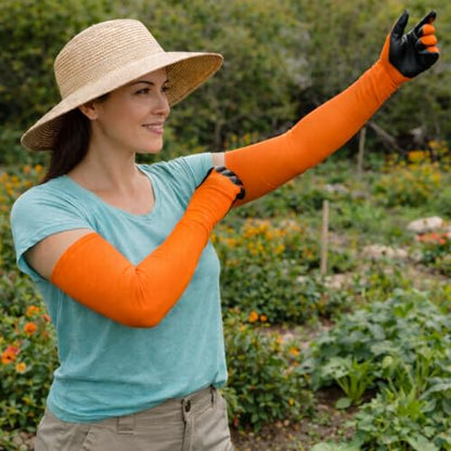 Long Sleeve Gardening Gloves Nitrile-Coated No Slip Grip Cut Proof - color: Orange, size: Small