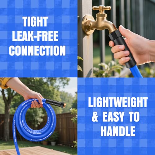 Heavy Duty Garden Hose 25 ft, Non-Expanding Flexible Water Hose, Kink Resistant Lightweight Hybrid Hose, Leakproof Hose Male to Female Fittings - color: Blue, size: 25ft