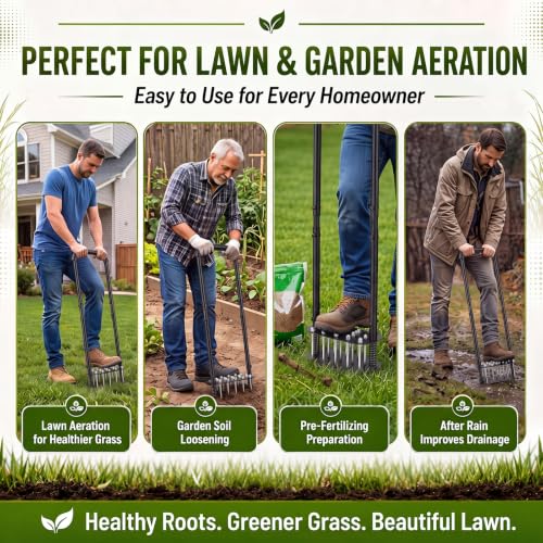 Lothee Lawn Aerator Adjustable Manual Lawn Aerator, Triangle Spike Style - style: Triangle Spike Style
