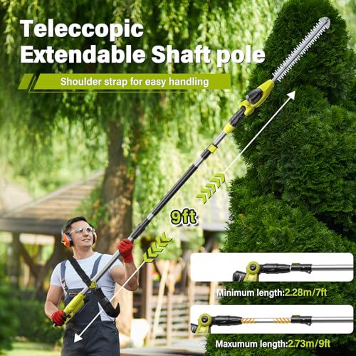 SEYVUM 20V Cordless Pole Hedge Trimmer, Bush & Shrub Cutter, 20-Inch Blade