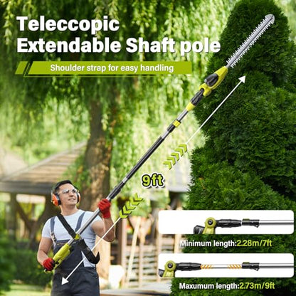 SEYVUM 20V Cordless Pole Hedge Trimmer, Bush & Shrub Cutter, 20-Inch Blade
