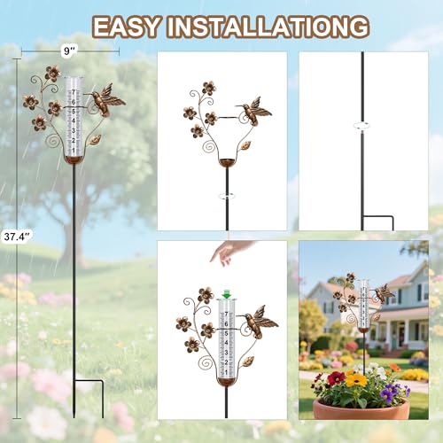 shumi Rain Gauge Outdoor, 7" Hummingbird Rain Gauge for Garden Decor
