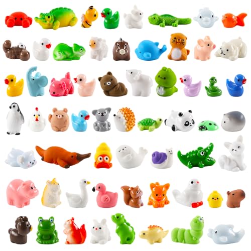 Prudiut 60 Pcs Mini Resin Animal Figures 60 Styles for Fairy Garden Decor