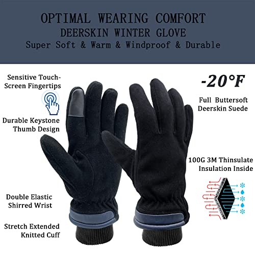 SKYDEER 3M Thinsulate Thermal Winter Work Gloves with Windproof Premium Genuine Deerskin Suede Leather (Unisex SD8671T) - color: Sd8652t, size: Large