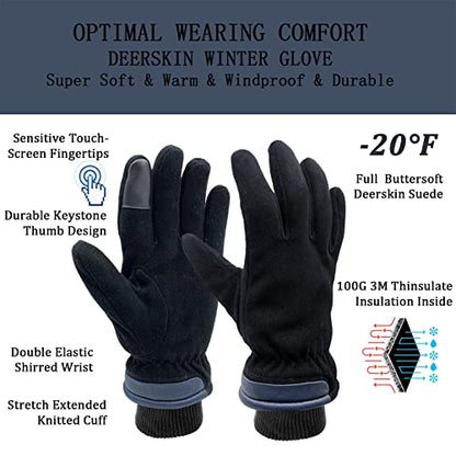 SKYDEER 3M Thinsulate Thermal Winter Work Gloves with Windproof Premium Genuine Deerskin Suede Leather (Unisex SD8671T) - color: Sd8652t, size: Large