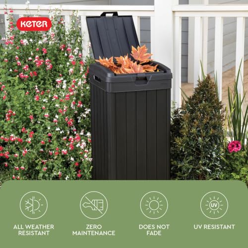 Keter Baltimore Resin 38 Gallon Outdoor Kitchen Trash Can with Lid and Drip Tray for Easy Cleaning-Perfect for Patio Dining, Black - style: Baltimore