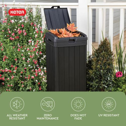 Keter Baltimore Resin 38 Gallon Outdoor Kitchen Trash Can with Lid and Drip Tray for Easy Cleaning-Perfect for Patio Dining, Black - style: Baltimore