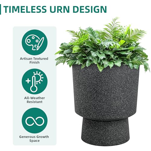 Autodaya 16.8" Urn-Style Planters Set of 2, Black Terrazzo Pedestal - color: 16.8"h-black Terrazzo