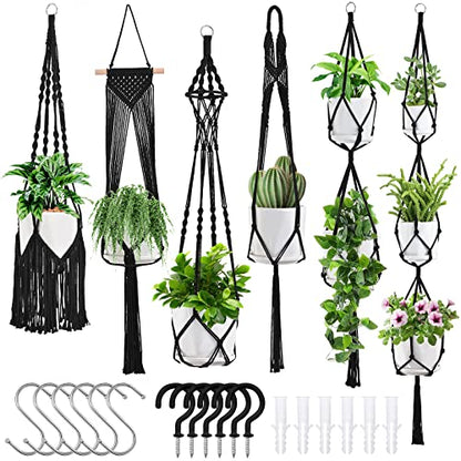 SFENNGPET Macrame Plant Hangers, 6Pack Hanging Planters for Indoor Plants - color: Black