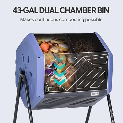 Werph 43 Gallon Outdoor Rotating Compost Bin, Dual Chamber, Purple & Black - color: Purple & Black