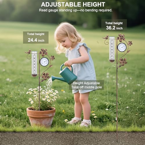Rain Gauge Outdoor with Thermometer Garden Decorative, Bird Rain Gauges