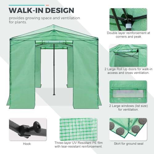 EAGLE PEAK 12x8 Easy Setup Pop Up Greenhouse, Support Pole, Clear/Green - color: Clear/Green, size: 12x8