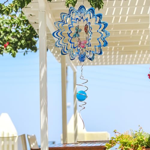 Butterfly Wind Spinner, 12 inch Metal Wind Spinners Outdoor - color: Mandala Butterfly