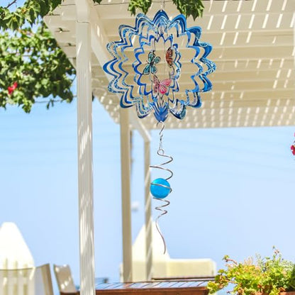 Butterfly Wind Spinner, 12 inch Metal Wind Spinners Outdoor - color: Mandala Butterfly