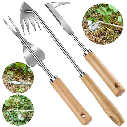 3 Pack Weed Puller Tool, Stainless Steel Crack Weeder Tool, Uprooting Weeding Tool, Paving Brick Moss Removal, L-Shape Gardening Crack Sickle Lawn Edger and Driveway Weeding Tools Gardening