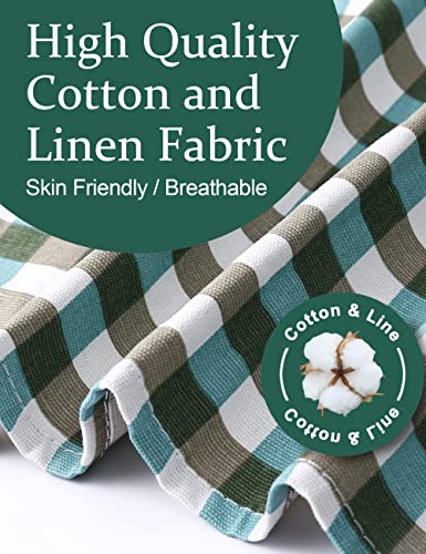Big Plus Size Aprons for Women with Pockets Cotton Linen Baking Kitchen Cooking - color: Green Grid