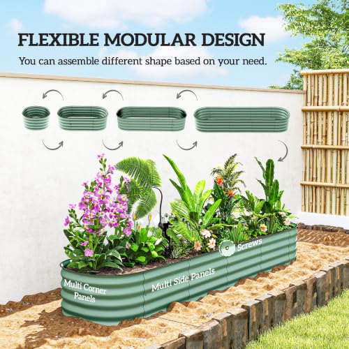 Outsunny 8' x 2' x 1' Galvanized Raised Garden Bed Kit, Green - color: Green, size: 8' x 2' x 1'
