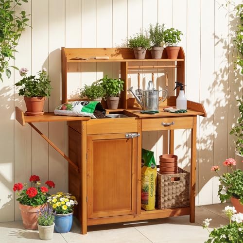OOOK Potting Bench, Nordic Scots Pine Potting Table with Storage